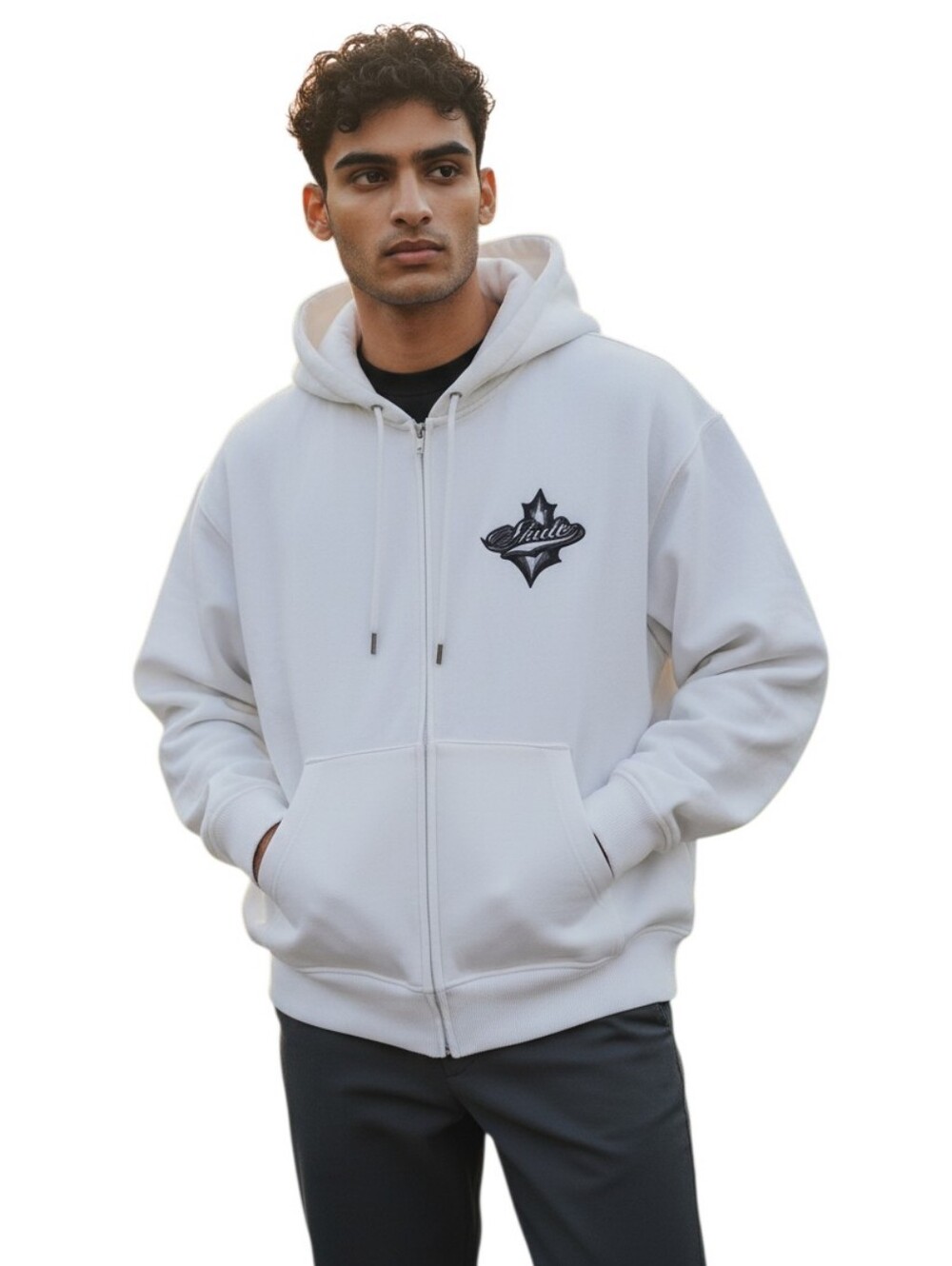 SKATO Hoodie "Pray For Us" Guadalupe Embroidered White Pullover Y2K Style XL